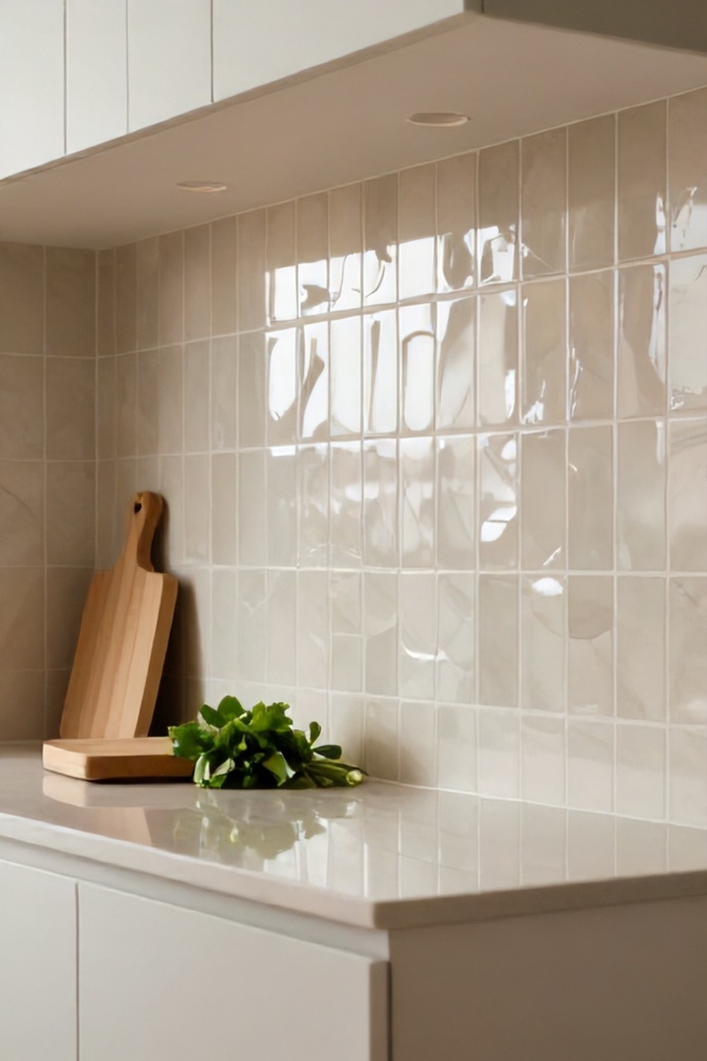 Reflective Glossy Tile Backsplash (Quartz vs. Glass